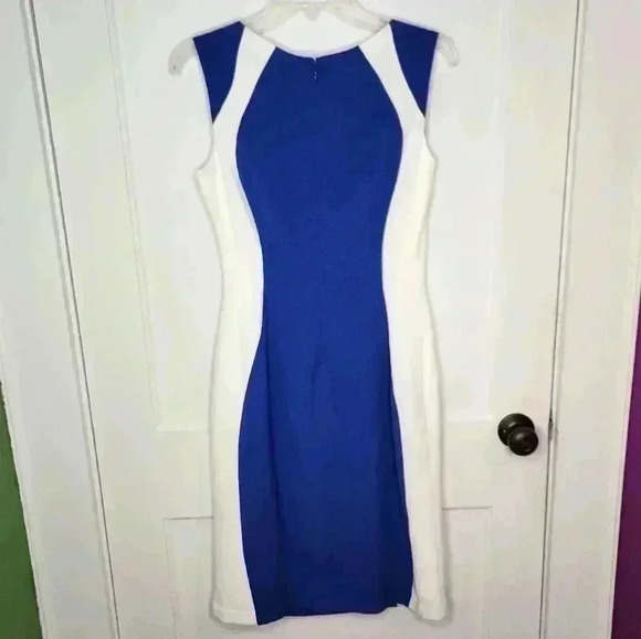 J Peterman Size 4 Blue / White Colorblock Hourglass Slimming Illusion Dress - Picture 2 of 3